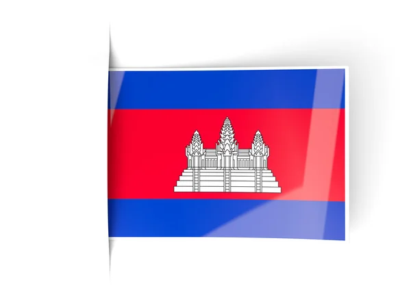 Τετράγωνη ετικέτα με τη σημαία της Καμπότζης — Φωτογραφία Αρχείου