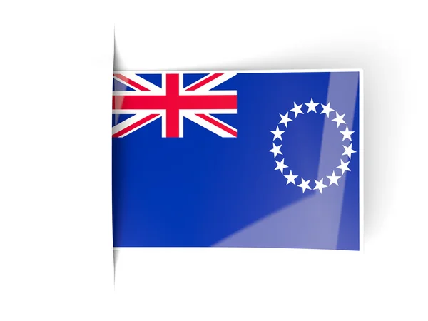 Etiqueta cuadrada con bandera de las islas cocineras — Foto de Stock