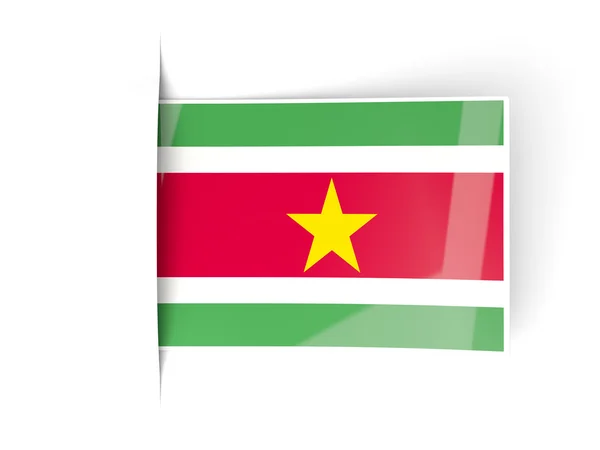 Rótulo quadrado com bandeira de suriname — Fotografia de Stock