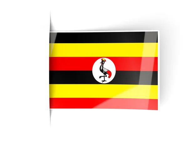 Rótulo quadrado com bandeira de Uganda — Fotografia de Stock