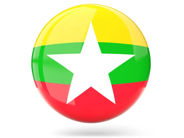 Ícone redondo com bandeira de Mianmar — Fotografia de Stock