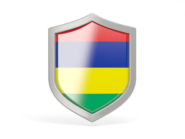 Ícone de escudo com bandeira de Mauritius — Fotografia de Stock