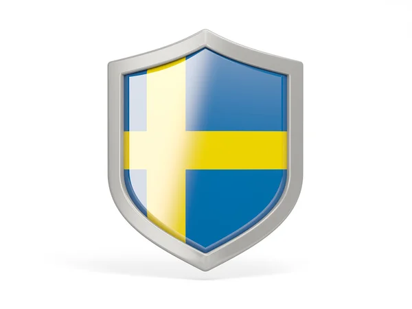 Значок щита с флагом Швеции — стоковое фото
