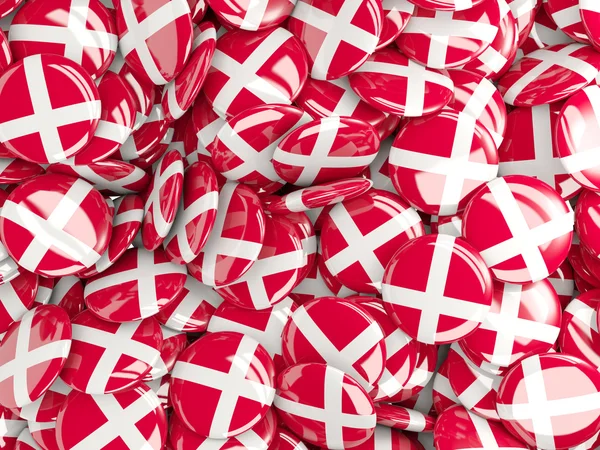 Hintergrund mit runden Anstecknadeln mit Flagge von Dänemark — Stockfoto
