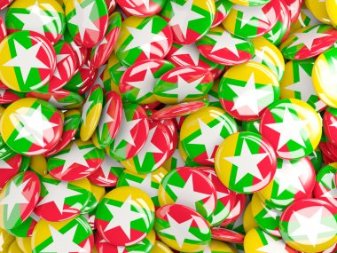 Arka plan ile myanmar bayrağı ile yuvarlak iğne