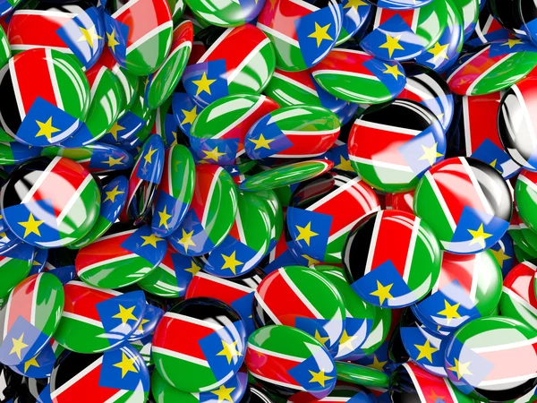 Background with round pins with flag of south sudan — Stock Photo, Image