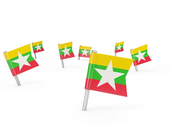 Fyrkantig pins med flagga myanmar — Stockfoto