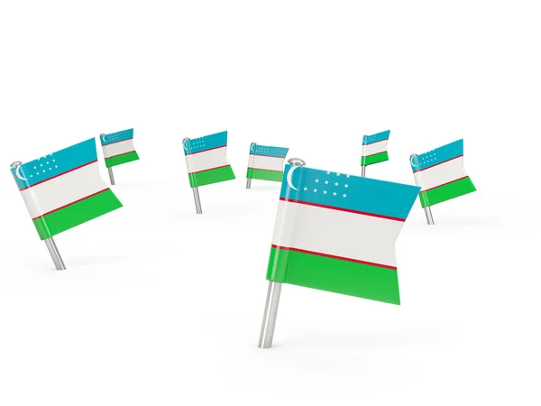 Pinos quadrados com bandeira do uzbequistão — Fotografia de Stock