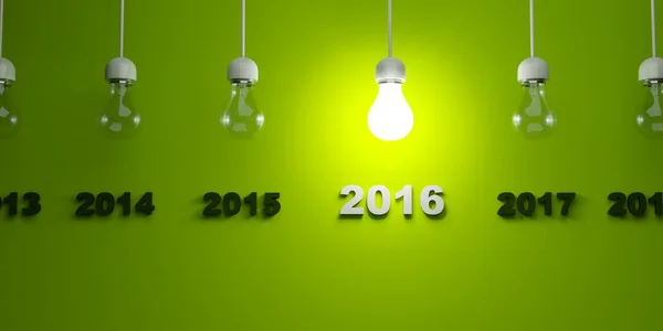 灯泡内的 2016年新年牌子 — 图库照片