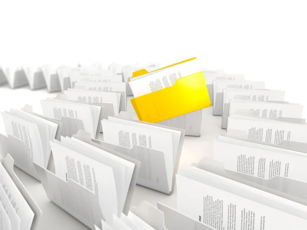 Yellow folder in a row — Stock Photo, Image