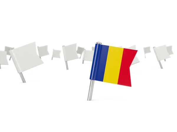 Square pin with flag of romania — Stock Photo, Image