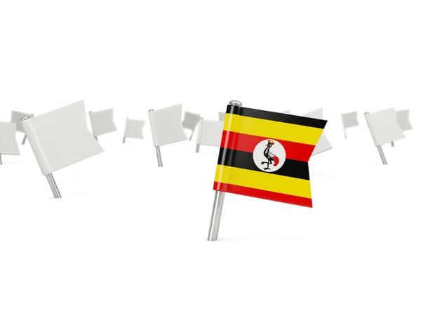 Fyrkantiga stift med flagga i uganda — Stockfoto