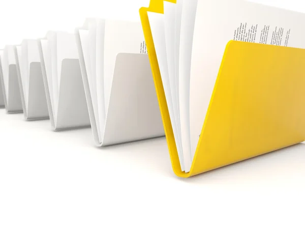 Yellow folder in a row — Stock Photo, Image