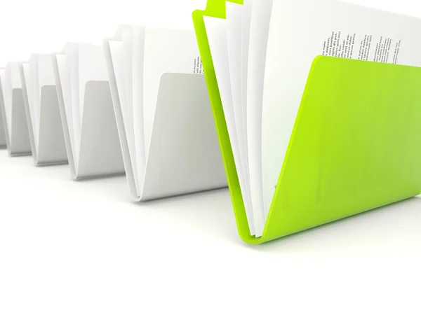 Green folder in a row — Stock Photo, Image