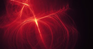 Kırmızı ve sarı çizgiler eğri parçacıklar soyut tasarım