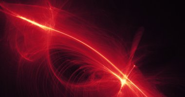 Soyut kırmızı ve sarı çizgiler eğrileri parçacıklar