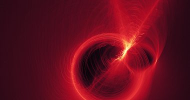 Kırmızı ve sarı soyut hatları eğrileri ve parçacıklar