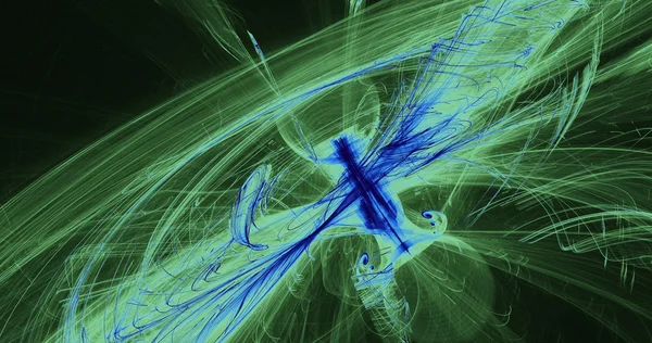 蓝色和绿色的抽象设计线路曲线粒子 — 图库照片