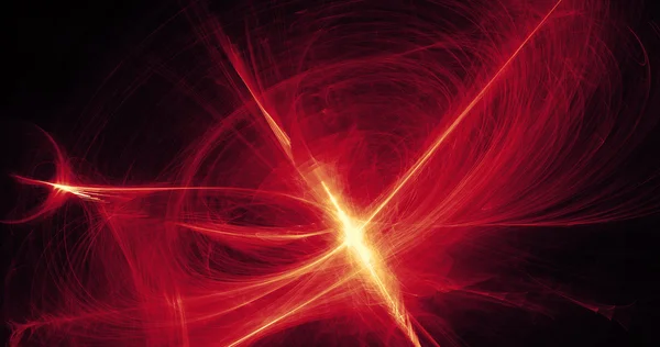 暗い背中に対して抽象的な赤と黄色の曲線ライン粒子 — ストック写真