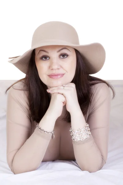 Middle-Aged Caucasian Woman See-Through Top Showing Cleavage — Stock Photo, Image