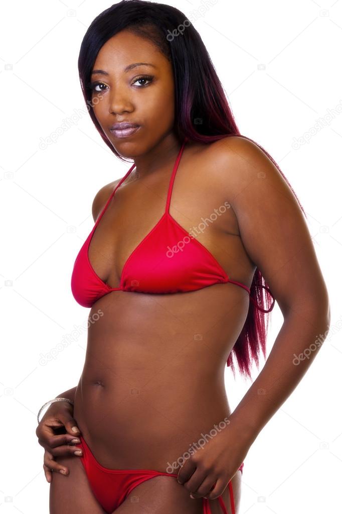 monteren Niet genoeg Fractie Young African American Woman Standing Red Bikini Stock Photo by ©jeffwqc  58459253