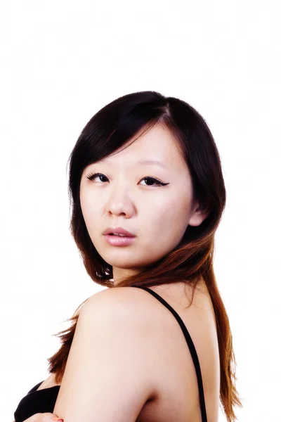 Par-dessus l'épaule portrait attrayant femme chinoise — Photo