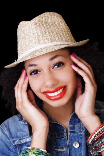 Smiling African American Woman In Hat Portrait — Stock Photo, Image