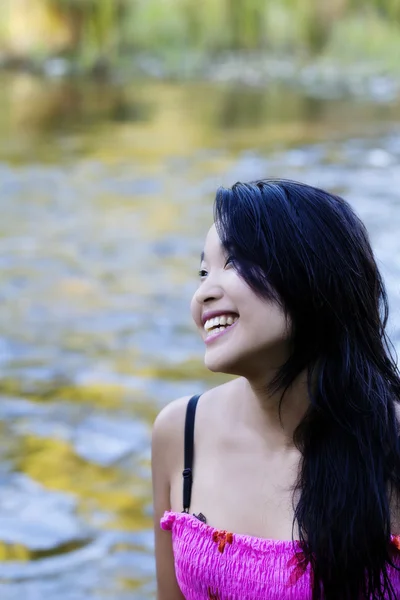 Smiling Outdoor Portrait Of Asian American Woman — Stock Photo, Image