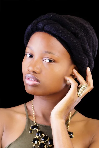 Attractive Young African American Woman Portrait Head Scarf — Stock Photo, Image