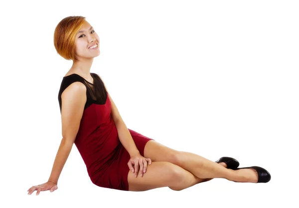 Smiling Asian American Woman Sitting On Floor — Stock Photo, Image