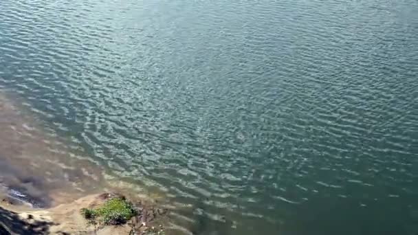 Kis hullámok jönnek az ember tette a tó partján — Stock videók