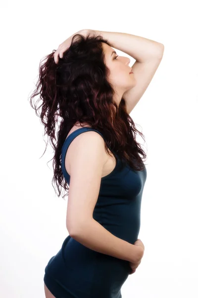 Profile Brunette Caucasian Woman In Tank Top — Stock Photo, Image