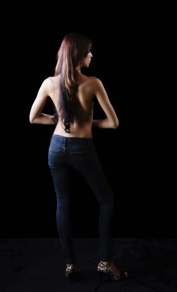 Topless Skinny Hispanic Woman Back Towards Camera — Stock Photo, Image