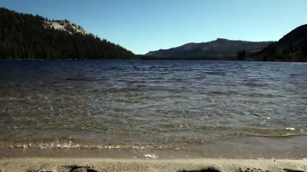 Små vågor på Mountain Lake låg vinkel Yosemite California — Stockvideo