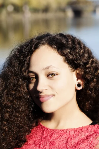 Outdoor Portrait Mixed Heritage Woman Sacramento River — Stock Photo, Image