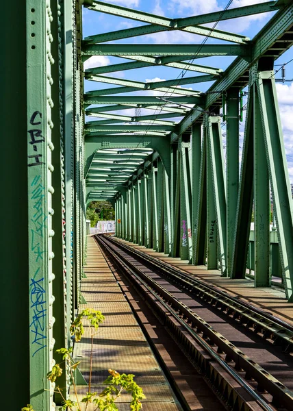 Most Kolejowy Drugiej Stronie Rzeki — Zdjęcie stockowe