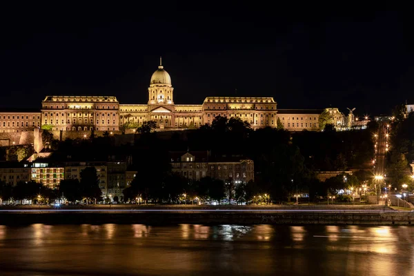 The imposing Buda Castle at night on the 