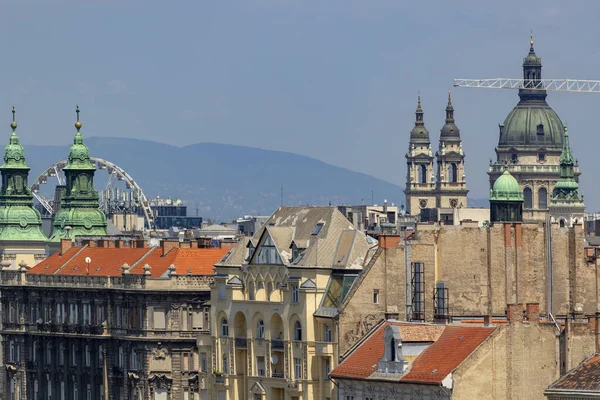 Budapest Hungary Panorama Aerial View Budapest Sunny Day Buildings Cranes — Stock Photo, Image