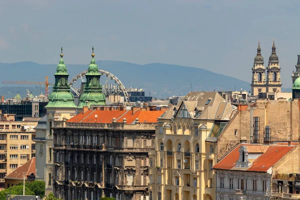 Budapest Hungary Panorama Aerial View Budapest Sunny Day Buildings Cranes — Stock Photo, Image