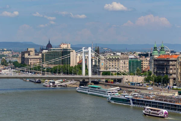 Budapest Ungern Magnifik Panoramautsikt Över Elisabeth Bridge Med Donau Den — Stockfoto