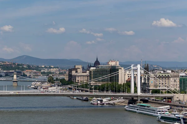 Будапешт Венгрия Июль 2018 Magnificent Panoramic View Elisabeth Bridge River — стоковое фото