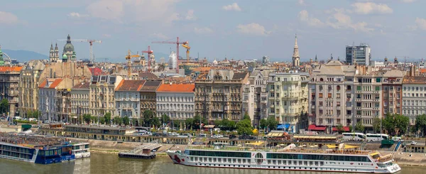 Budapest Hungary Panorama Aerial View Budapest Sunny Day Buildings Cranes — Stock Photo, Image