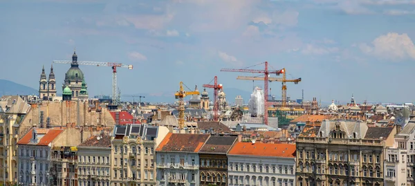 Budapest Hungary Panorama Aerial View Budapest Sunny Day Buildings Cranes — Stock Photo, Image