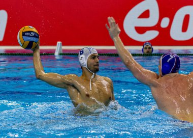 Budapeşte Macaristan 24 Ocak 2020: 34. Erkekler Avrupa sutopu şampiyonası. Milli takımlar turnuvası. İtalya-Rusya. İtalya 14-12 kazandı.. 