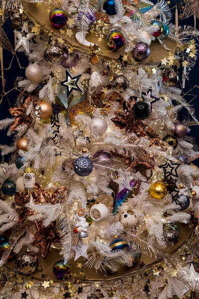 Noel Ağacı Süslemelerine Yakın Çekim Tatil Arkaplanı — Stok fotoğraf