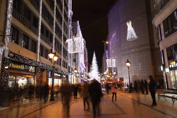 Budapest Hungary Dec 2019 Tourrists Enjoy Christmas Spirit Light Show — стоковое фото