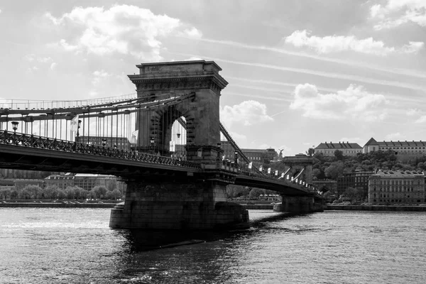 Lánc Híd Felett Danube Folyó Budapest — Stock Fotó