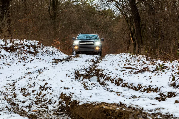 Gerencse Central Mountain Range Ungern Januari 2021 Guldfärg Lyx Suv — Stockfoto