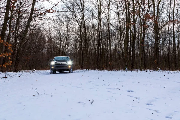 Gerencse Central Mountain Range Ungern Januari 2021 Guldfärg Lyx Suv — Stockfoto