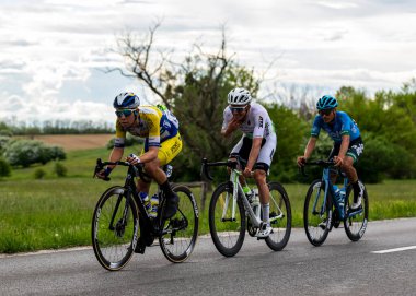 Hungary May 12, 2021: The Belgian (Yellow Blue) leading in Stage 1. between Siofok and Kaposvar (183 km). 